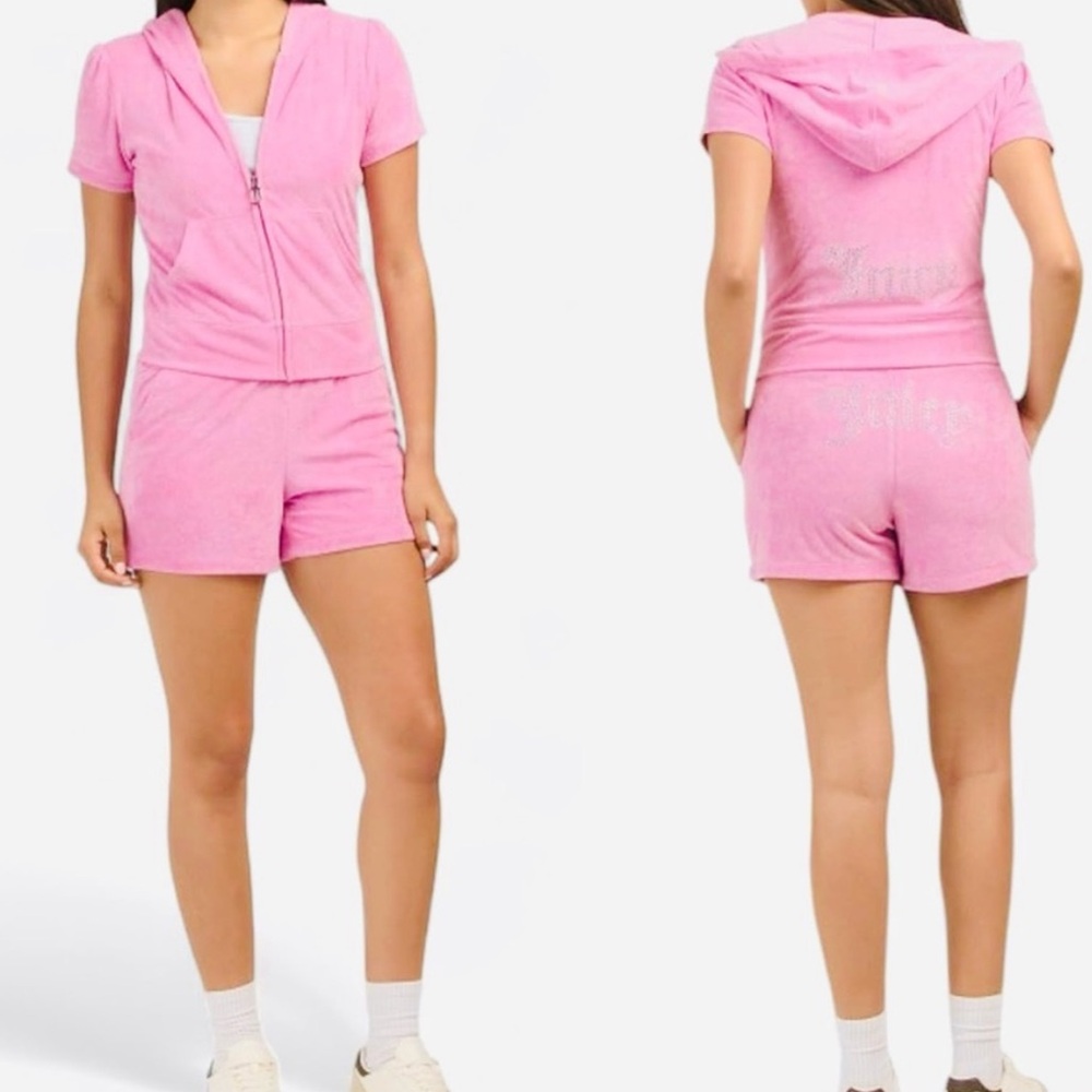 Juicy Couture Women's Terry Shortie Shorts Set in Flamingo Pink